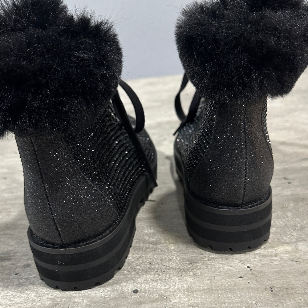 Jessica Simpson Black Sparkle Lace Up Boots - Picture 3 of 5